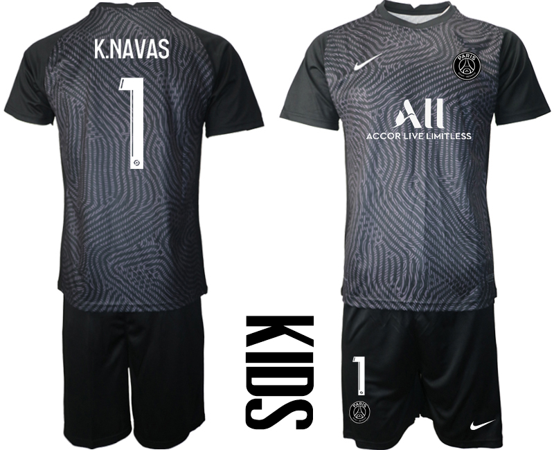 2021 Paris Saint-Germain black kids goalkeeper #1 soccer jerseys->marseille jersey->Soccer Club Jersey